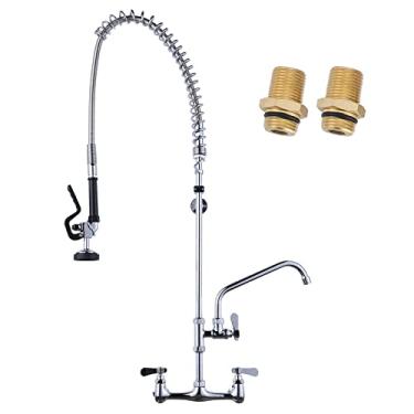 Imagem de iVIGA Torneira de pia de cozinha comercial de 109 cm de altura com pulverizador pré-enxágue, torneira central de montagem na parede de 20 cm com unidade de pulverização puxada para baixo, torneira da pia do compartimento com bico giratório de 24,4 cm para restaurante