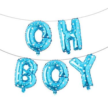 Imagem de Balões Oh Boy de 40,6 cm, banners, alfabeto, letra, balão, decoração com corda para chá de bebê, festa de aniversário, festa de revelação de gênero (OH BOY Blue Star)