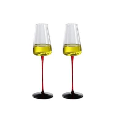 Imagem de RYUHYF Taças de champanhe (250 ml), haste vermelha longa, base preta, corpo elegante, conjunto de 2 taças de vinho de cristal de luxo, sopradas à mão, perfeitas para amantes de champanhe e vinho