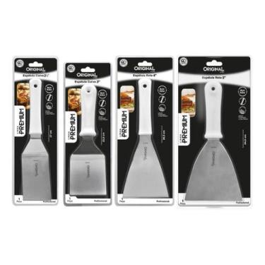 Imagem de Kit 4 Espátulas Inox Lanche Reta E Curva Chapeiro E Cozinha - Original