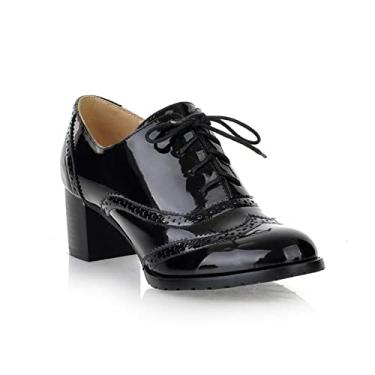 Imagem de Amtopiyo Sapato social feminino estilo Oxford com cadarço de couro sintético vintage, Preto, 40