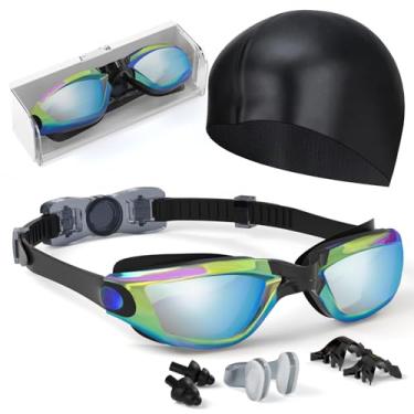 Imagem de Hurdilen Óculos de natação infantis, óculos de natação para crianças de 3 a 14 anos com touca de natação, clipe de nariz, ponte de nariz, tampões de ouvido