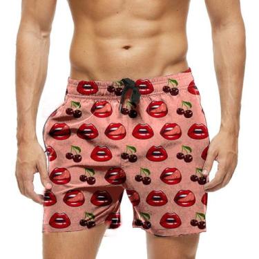 Imagem de Short Praia Shorts Banho Bermuda Verão Cerejas Boca Sexy Red 894 - SMO