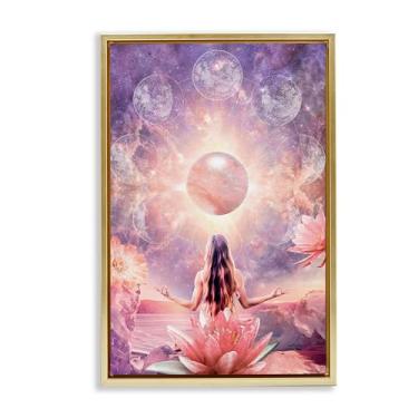 Imagem de Stupell Industries Mindfulness & Moon Phases Framed Floater Canvas Wall Art Design por Reinders, moldura flutuante dourada, 43 x 63 cm