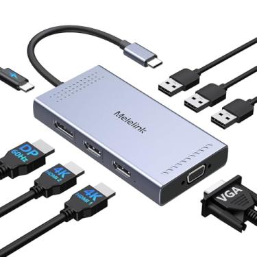 Imagem de Estação de ancoragem USB C, monitor duplo, 2 HDMI, adaptador multiporta USB C 8 em 1 com HDMI duplo 4K, DisplayPort, VGA, 100W PD, 3 portas USB 2.0, estação de ancoragem para laptop para MacBook HP,