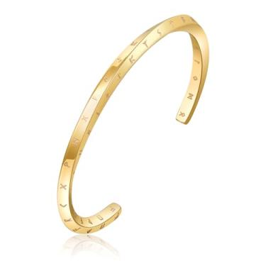 Imagem de RINTOLER Pulseiras de prata retrô para homens e mulheres - Bracelete Viking Always In My Heart banhado a ouro 18 quilates, 7, Aço inoxidável, Zircônia cúbica
