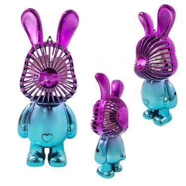 Imagem de Ventilador Portátil de Mesa Rabbit, 3 Velocidades, USB Recarregável, 18cm, Bivolt (Lilas Degrade Azul)