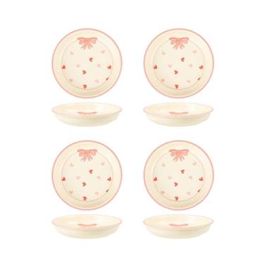 Imagem de Conjunto de utensílios de mesa de cerâmica de cor criativa, tigelas domésticas, pratos, macarrão de sopa, tigelas de orelha dupla - paleta de 20 cm - 4 pacotes