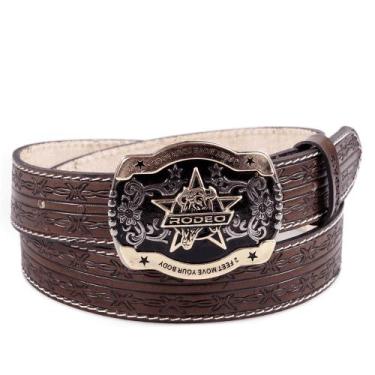 Imagem de Cinto Country Masculino Estampado Couro Fivela Rodeo - Pampas Country,