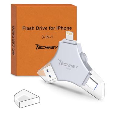 Imagem de Flash Drive USB 3.0 certificado MFi de 128 GB para iPhone, 3 em 1 com memória externa para fotos, vídeos, armazenamento de dados/backup, polegar/salto/discos rígidos de alta velocidade para