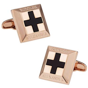 Imagem de Abotoaduras de ouro rosa cruzado ônix Cuff-Daddy com caixa de apresentação