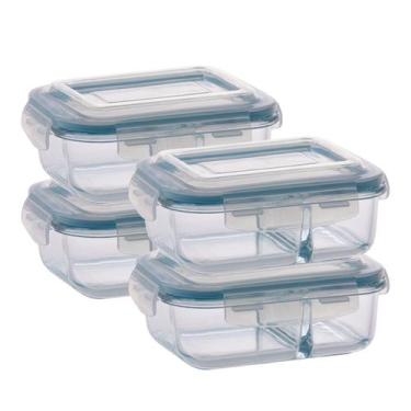Imagem de Kit 4 Pote de Vidro Hermético Com Divisoria 640ml Marmita - QUALITY HO