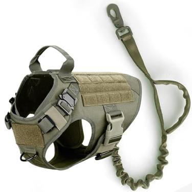 Imagem de Colete Peitoral Tático K9 para Cão Policial Militar modelo Hanover, Nylon, Fivelas Frontais de Aço + Guia Militar K9 (Verde, XG)