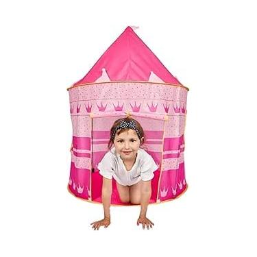 Imagem de Tenda Castelo Infantil Rosa, Dobrável e Portátil, 105x105x135cm, Toca Cabaninha com Cortina para Meninas