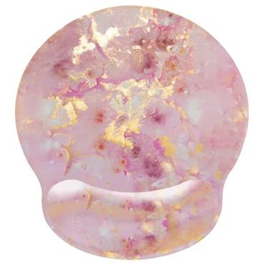 Imagem de Mouse pad ergonômico rosa com descanso de pulso, mouse pad para jogos com suporte de pulso, mouse pad de mármore dourado para mesa para mulheres, mousepad de computador com base de borracha