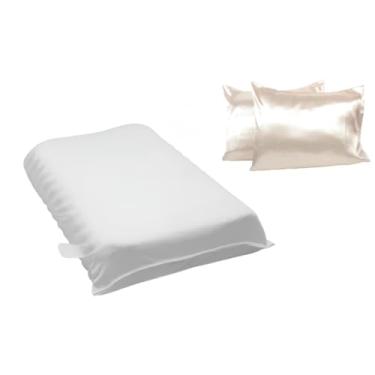 Imagem de Kit 2 Travesseiros ortopédicos cervical magnéticos espuma soft infravermelho anti ronco (2 cervical + 2 cetim bege)