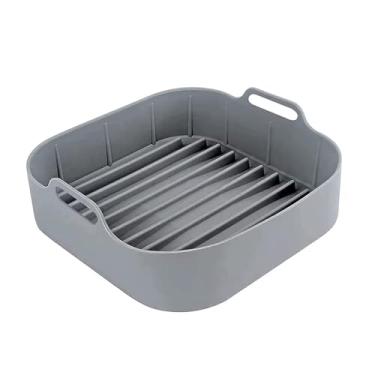 Imagem de Forma Quadrada de Silicone para Air Fryer Cinza Antiaderente 21x21cm Cesta Reutilizável de Fritadeira Assadeira