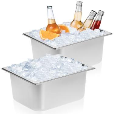 Imagem de OwnMy Pacote com 2 baldes de gelo para freezer, baldes de gelo de aço inoxidável para festas, recipientes de armazenamento de cubos de gelo de metal para freezer, baldes grandes de vinho e cerveja