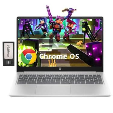 Imagem de HP Laptop Chromebook HD de 15,6 polegadas, processador Intel N200, 8 GB LPDDR5, armazenamento de 224 GB (64 GB eMMC + conjunto de estação de ancoragem de 160 GB), gráficos Intel UHD, webcam HD 720p