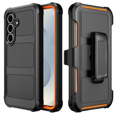 Imagem de REZIME Capa para Samsung Galaxy S25, capa protetora resistente à prova de choque com coldre de clipe de cinto/suporte para Samsung Galaxy S25 (laranja/preto, S25)