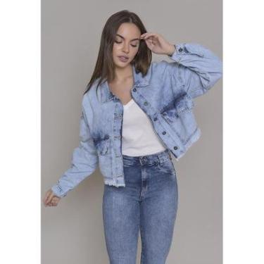 Imagem de Jaqueta Jeans Dialogo Cropped Marmorizado Com Bot Feminina-Feminino