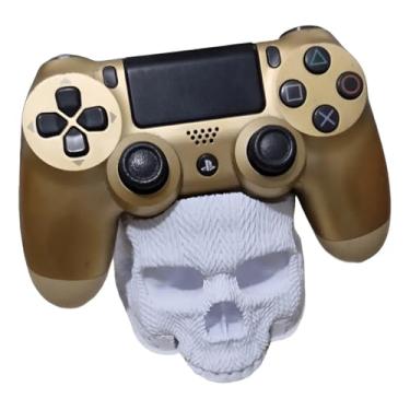 Imagem de Suporte Artesanal para Controle em Formato de Caveira, Compatível com PlayStation PS2 PS3 PS4 PS5 e Xbox One, Tricotado em Branco