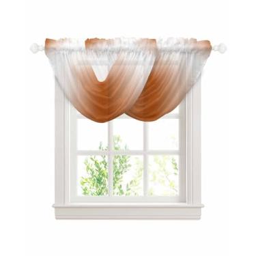 Imagem de Canguru ombré laranja queimado para janelas, cortinas de saia transparente de cozinha gradiente laranja moderno, arte abstrata, bolso para varão elegante para sala de estar, quarto, 120 x 98 cm, 2