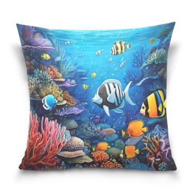 Imagem de Wassud Capas de almofada coloridas de recifes de peixes 50 x 50 cm para sofá, sofá, casa, casa de fazenda, decoração de quarto