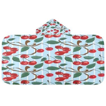 Imagem de CEBUGI Red Cherries Toalha de banho com capuz para crianças toalha de banho macia absorvente com capuz 127 x 59,7 cm toalha de banho de praia para meninos e meninas