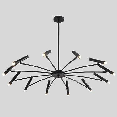 Imagem de Lustre moderno Sputnik preto com 12 lâmpadas, semi-embutido, 99,8 cm (C) x 99,8 cm (L) x 20 cm (A), para sala de jantar e sala de estar.