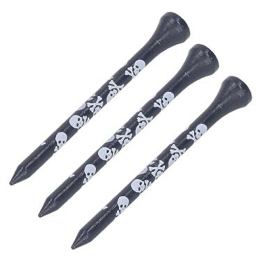 Imagem de ZJchao Camisetas de Golfe de Madeira de Bambu 30 Peças 8cm Estampadas Caveira de Madeira Camisetas de Golfe Profissionais Acessórios de Duráveis ​​equipamentos de para (Preta)