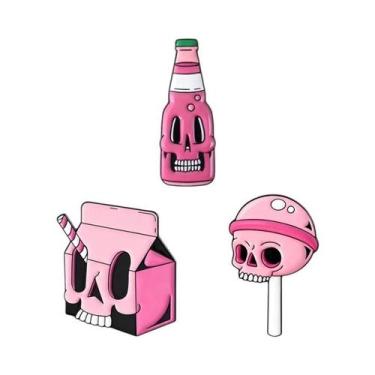 Imagem de Broches De Esmalte Com Tema De Caveira Gótica, Pirulito, Esqueleto E R