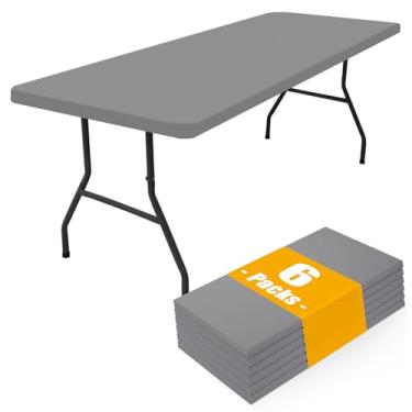 Imagem de Smiry Pacote com 6 toalhas de mesa retangulares para piquenique, toalhas de mesa elásticas à prova d'água, capa de mesa retangular de poliéster lavável para acampamento, ambientes internos e externos