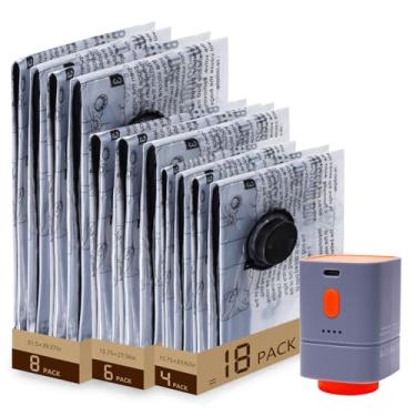 Imagem de Bomba sem fio de carregamento rápido e pacote com 18 sacos de armazenamento de compressão a vácuo, combo de vários tamanhos com 70% de economia de espaço para bagagem de viagem, roupas, cobertores