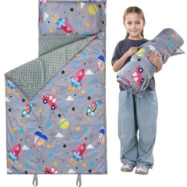 Imagem de Tapete de cochilo infantil com travesseiro e cobertor de minky, grande saco de dormir infantil de 137 x 85 cm, lavável, enrolar, tapete de dormir para meninos e meninas, para creche, jardim de