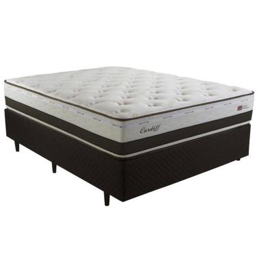 Imagem de Cama Box Casal Molas Maxspring Herval Cardiff, 69x138x188 cm, Bege e Marrom