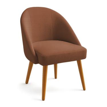 Imagem de Cadeira Poltrona De Jantar Estofada Luna Boucle Terracota Pés Palito Castanho - Pallazio