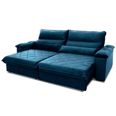 Imagem de Sofá Retrátil Reclinável Grécia 2,30m Suede Velut Azul Marinho Molas No Assento - King House