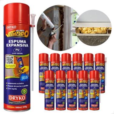 Imagem de Kit 12 Espuma Expansiva Veda Porta e Janela Vedatudo - 500ml/340g DRYK