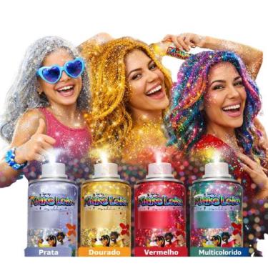 Imagem de Kit 2 Spray Colorido com Brilho para Cabelo Tinta Temporário 120ml Cor