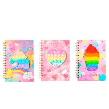 Imagem de Kit 3 Caderno 80 folhas Infantil Pop It Estudos Fidget Toy Trabalho Pe