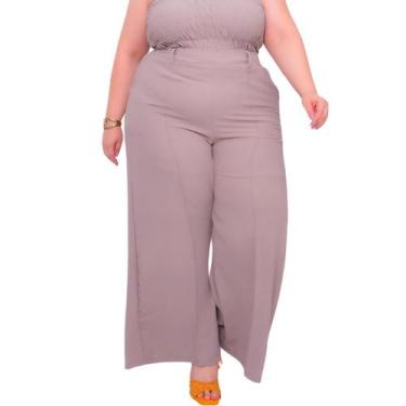 Imagem de Calça feminina pantalona social cos alto com linha vinco frontal e bol