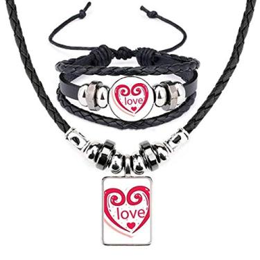 Imagem de Conjunto de joias de pulseira de couro com coração rosa fofo Dia dos Namorados