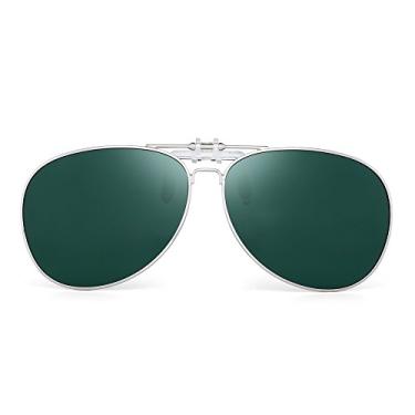 Imagem de Óculos de sol retrô estilo aviador, lentes polarizadas flip-up, para dirigir, masculino, Prata/Verde polarizado, One Size
