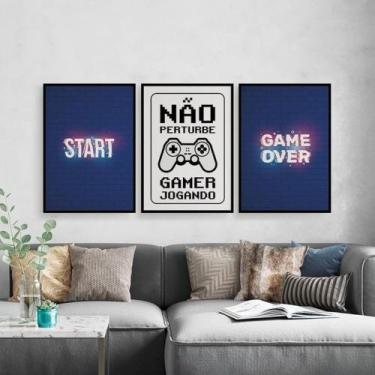 Imagem de Quadro Decorativo Quarto Gamer Play Kit 3 peças Decoração Mosaico Game