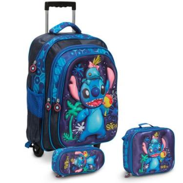 Imagem de Kit Mochila Infantil Stitch 3D Rodinhas Creche Passeio - Plike
