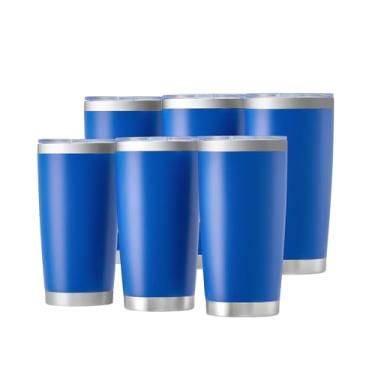 Imagem de OMTech Copos de 590 ml a granel, conjunto de copos de aço inoxidável de 6 peças com tampa e canudo, caneca isolada a vácuo de parede dupla para gravador a laser, caneca de café de viagem para bebidas