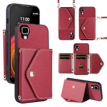 Imagem de Dibosom Capa carteira minimalista para LG X Power com alça de ombro, 6 compartimentos para cartão fina e fina, suporte para cartão de crédito de couro PU, acessórios para celular XPower 1 LS755 K450