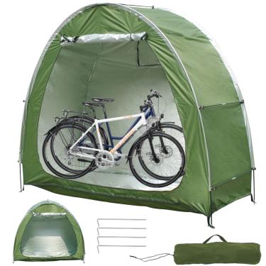 Imagem de Qrenia Barraca de armazenamento de barraca de bicicleta para 2 bicicletas tecido Oxford impermeável 210D, abrigo de capa de bicicleta ao ar livre com design de janela, barraca de armazenamento de bicicleta para jardim doméstico, verde