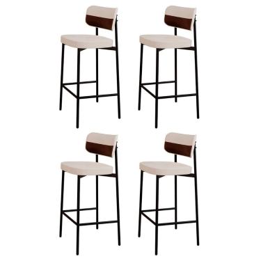 Imagem de Banqueta Alta Bar Estofada Kit 4 Ella M25 Linho Palha/marrom - Mpozenato